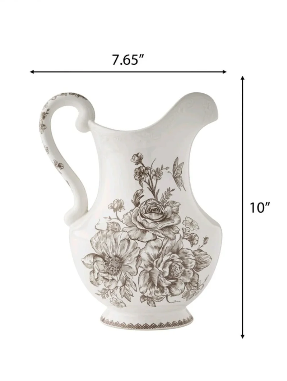 New The Pioneer Woman Agatha Cream Ceramic Floral Pitcher with Brown Bouquet